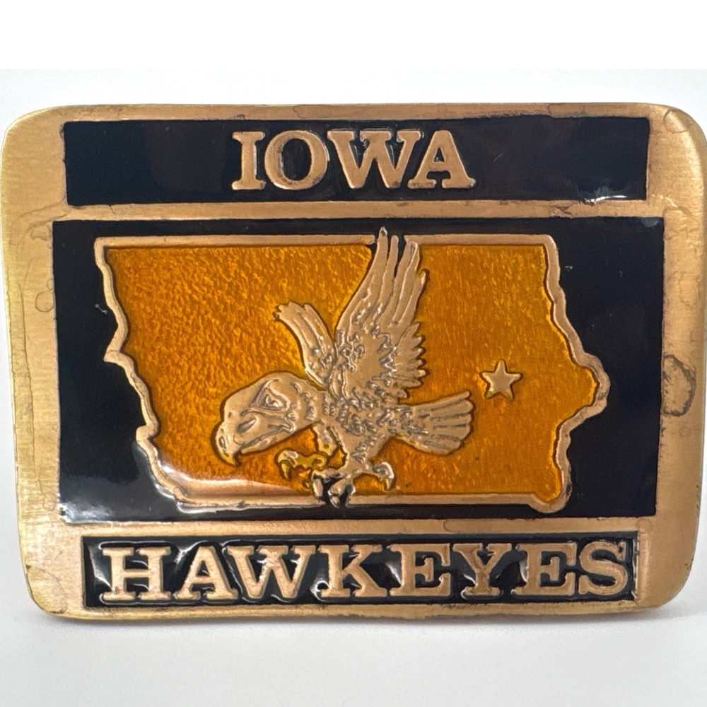 TAPCO 1981 Iowa Hawkeyes Belt Buckle Gold Black Herky the Hawk Vintage